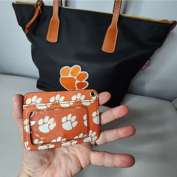 Dooney & Bourke Clemson Tigers Canvas Satchel Hand Bag  With Change Purse Black - Picture 11 of 12
